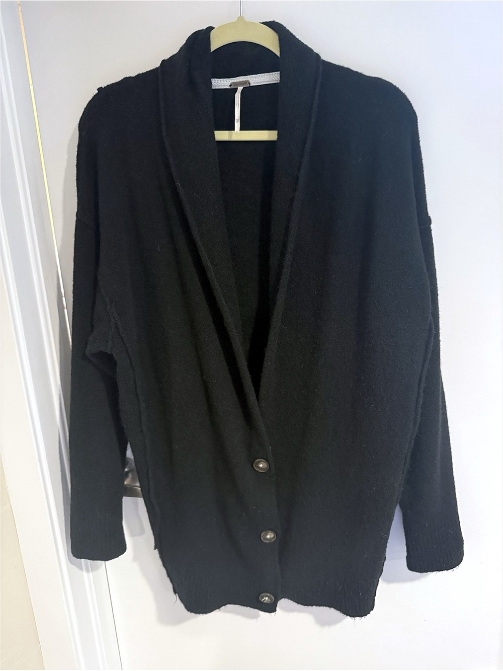 Free People Oversized Black Shawl-Collar Button-Front Cardigan
